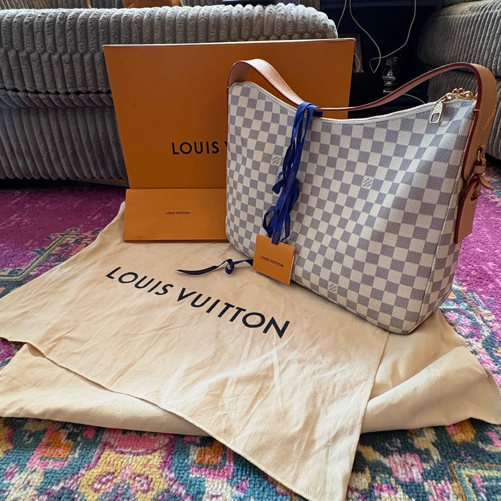 Louis Vuitton Damier Azur Shoulder Bag with Tan Strap